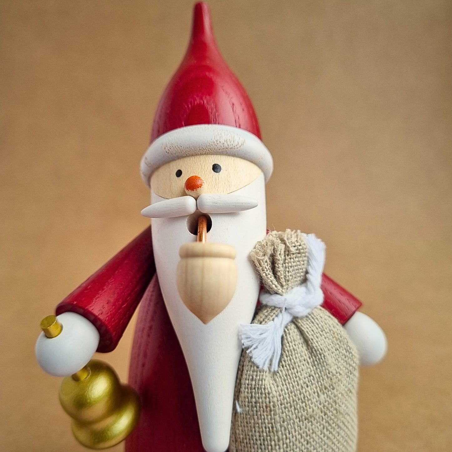 Red Santa Smoking Figure with golden bell - Still Available in 'Christmas Market in a Box' set