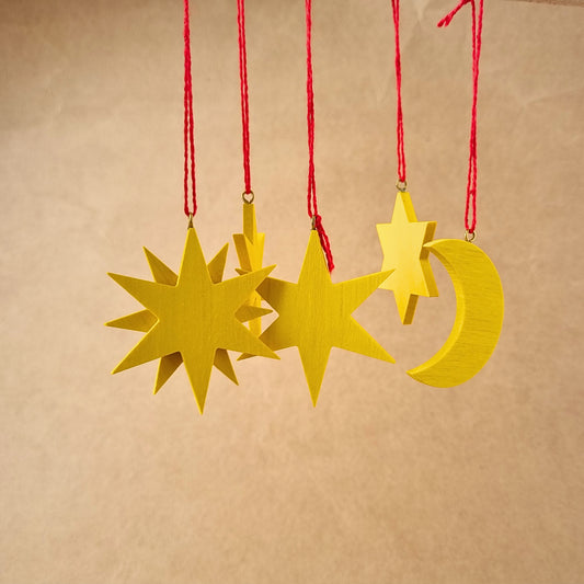 Christmas star and moon tree decorations - set of 5