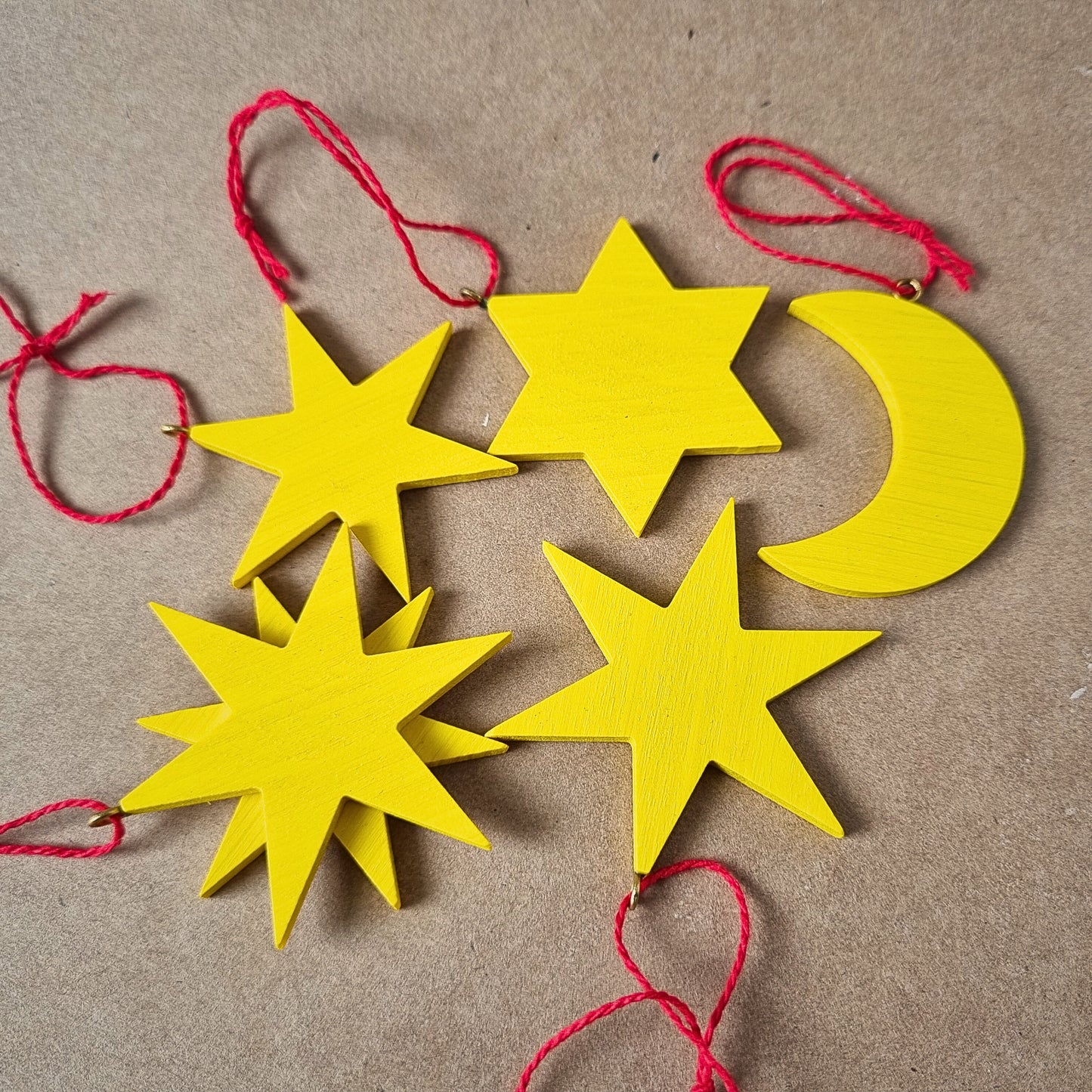 Christmas star and moon tree decorations - set of 5