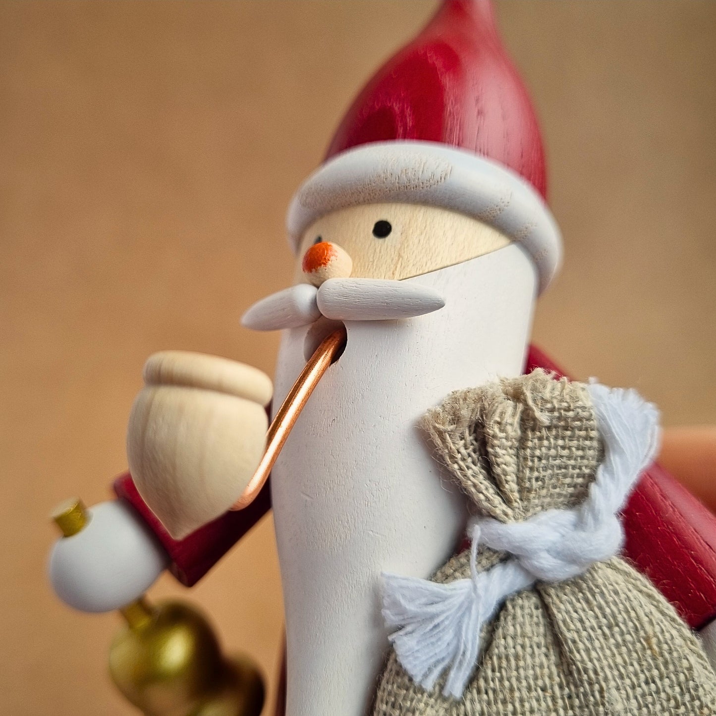 Red Santa Smoking Figure with golden bell - Still Available in 'Christmas Market in a Box' set