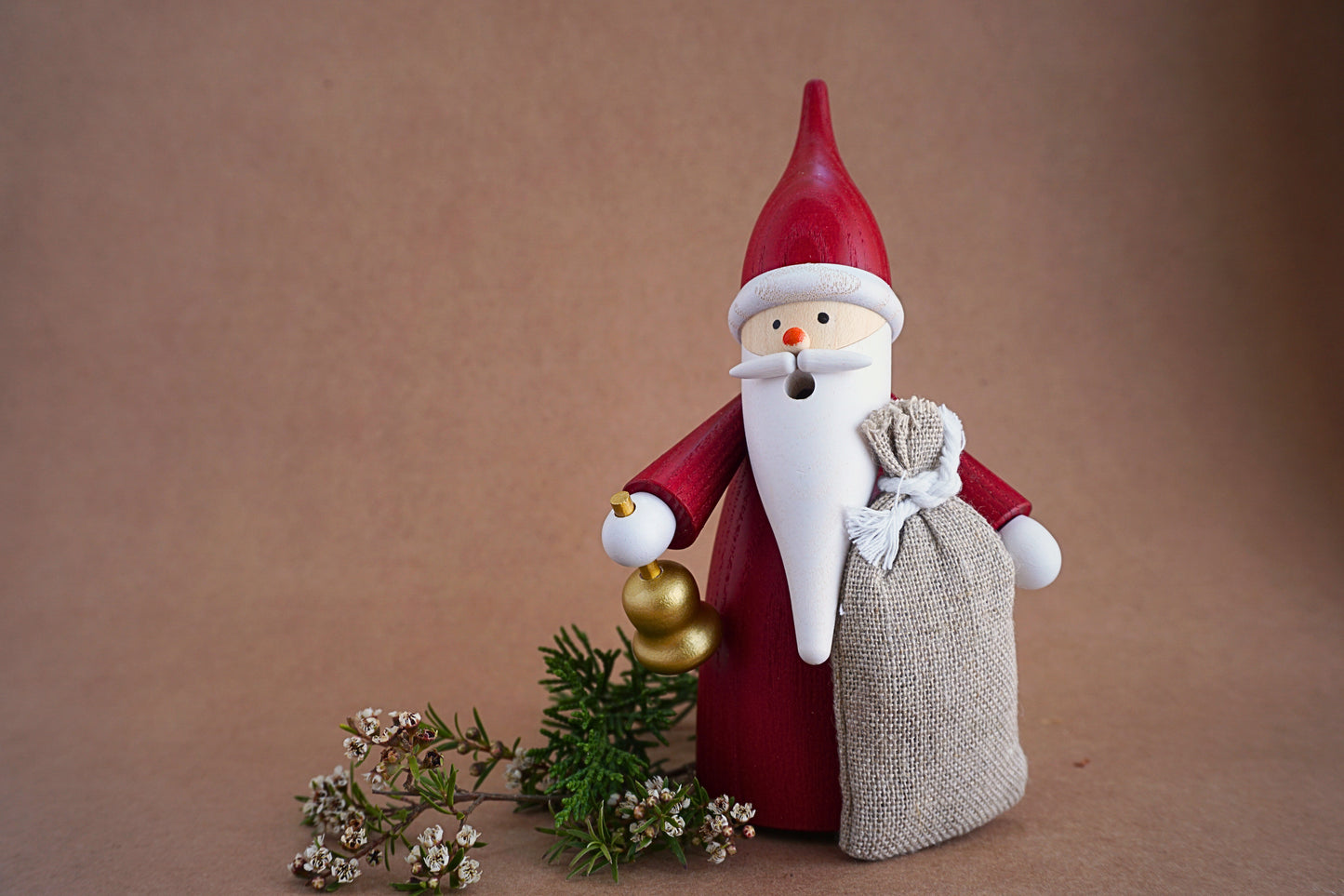 Red Santa Smoking Figure with golden bell