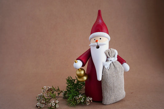 Red Santa Smoking Figure with golden bell